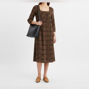 Max Mara Brown Textured Square Neck Sheath Dress with Slip - Size M